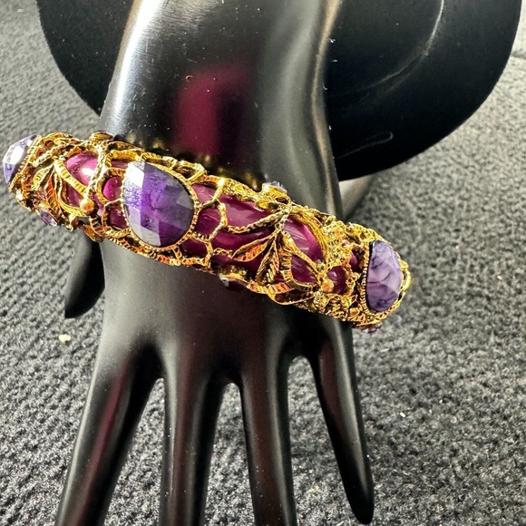 Womens Multicolor Amethyst‎ Stone Round Shape Traditional Bangle - Picture 1 of 12